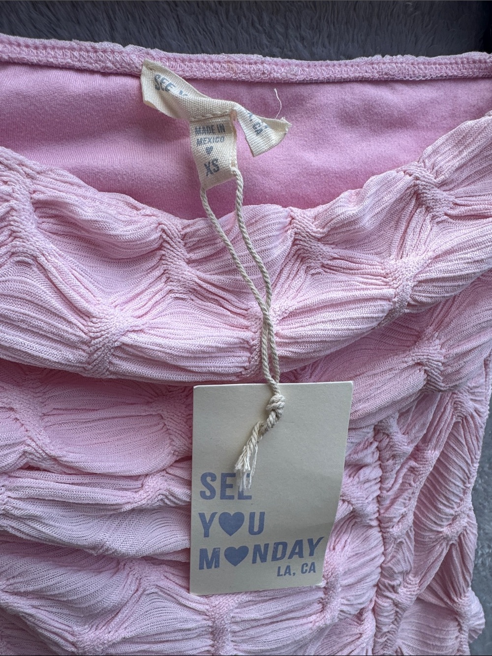 Light Pink Textured Ruched Crop Top with Side Drawstring - Picture 3 of 3